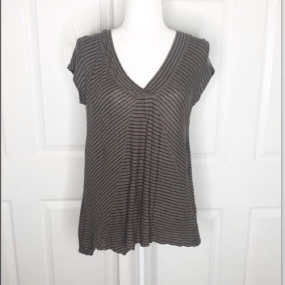 Anthropologie postage stamp brown blue striped top - Picture 1 of 7